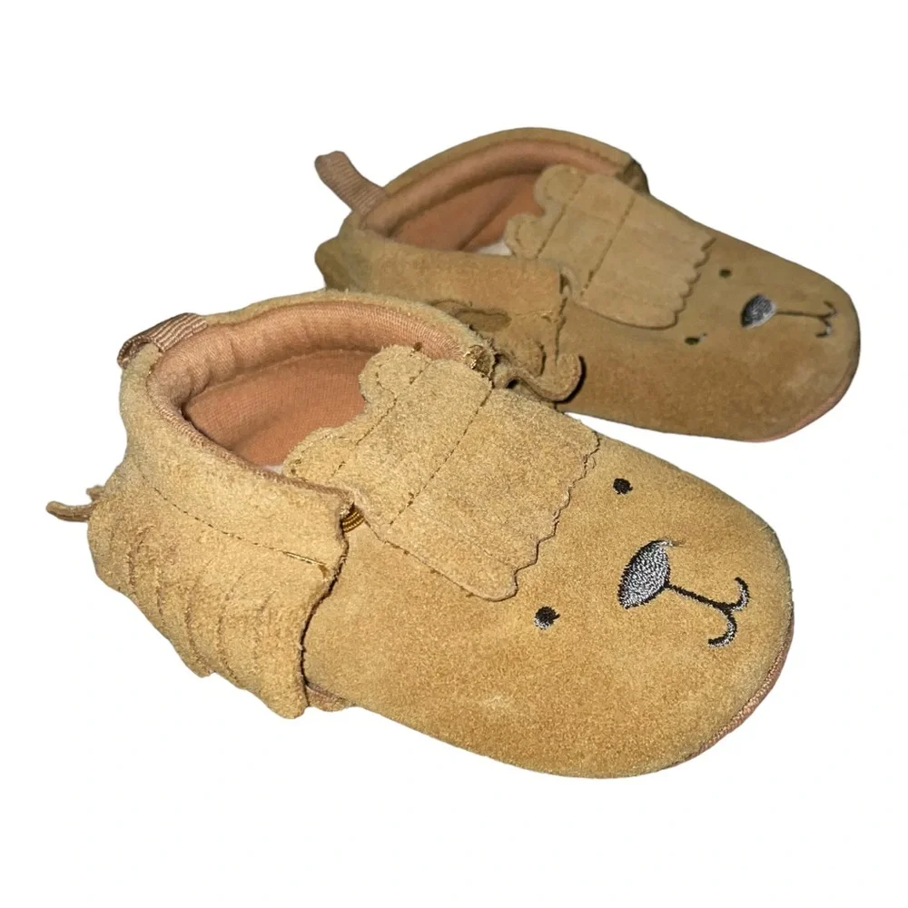 Baby GAP boys size 6-12 months tan bear moccasins slippers shoes